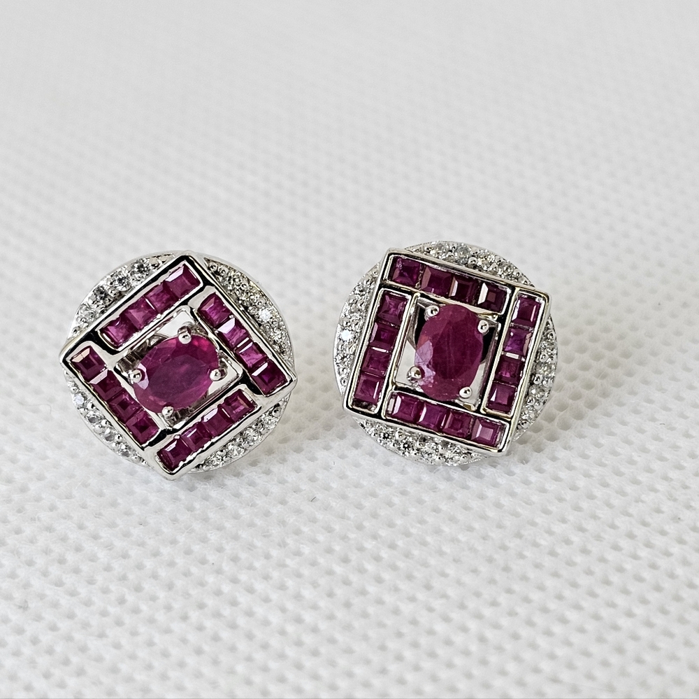 RARITIES 2.45ctw Ruby and 0.35ctw White Zircon Earrings - Picture 2 of 4